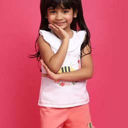 V-Mart Girls Floral Printed Embroidered Pure Cotton Top with Shorts-image-84