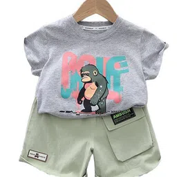 StyleCast Grey Infant Kids Printed Pure Cotton T-shirt with Shorts-picture-45