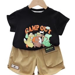 StyleCast Kids Black & Beige Printed Pure Cotton T-shirt with Shorts-image-6