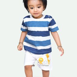 ariel Infant Girls Striped Pure Cotton T-shirt with Shorts Set-image-49