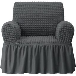 Cortina Grey Self Design Stretchble 1-Seater Sofa Cover with Skirt-10