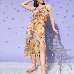 ANVI Be Yourself Women Peach Printed Top with Skirt-picture-5