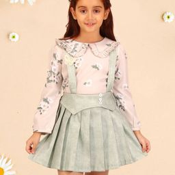 CUTECUMBER Girls Printed Shirt Collar Top With Skirt-image-13