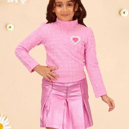 CUTECUMBER Girls Self Design High Neck Top with Skirt-image-48