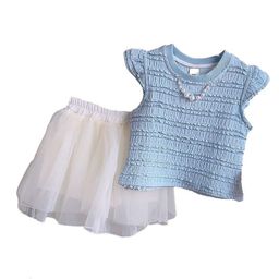 StyleCast x Revolte Girls Blue Smocked Round Neck Cap Sleeves Top With Skirt-image-49