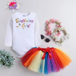 TINY MINY ME Infants Girls Embellished T-shirt With Skirt With Headband-image-30