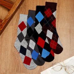 MUTAQINOTI Men Pack Of 4 Checked Calf-Length Socks-0