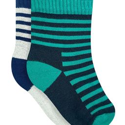 Heelium Kids Pack of 2 Teal & Navy Blue Striped Bamboo Calf Length Socks-image-80