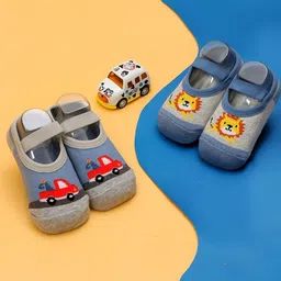 Yellow Bee Boys Pack Of 2 Car & Lion Printed Ankle Length Socks-image-88