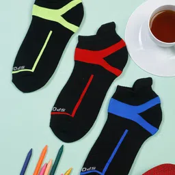 MUTAQINOTI Men Pack of 3 Green & Red Solid Ankle-Length Antimicrobial Socks-50