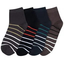 FABdon Men Pack Of 4 Striped Anti-Odour Ankle-Length Socks-image-26
