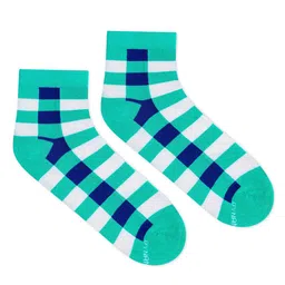 Dynamocks Unisex Sea Green & White Checked Ankle-Length Socks-37
