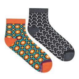 Dynamocks Unisex Pack Of 2 Orange & Grey Patterned Ankle-Length Socks-34