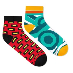 Dynamocks Unisex Red & Green Pack Of 2 Patterned Ankle-Length Socks-1
