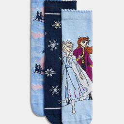 Marks & Spencer Girls Pack Of 3 Rich Frozen Printed Ankle-Length Socks-29