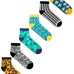 Dynamocks Unisex Pack Of 6 Patterned Ankle-Length Socks-image-35