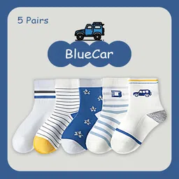 SYGA Kids Pack Of 5 Patterned Pure Cotton Ankle-Length Socks-45