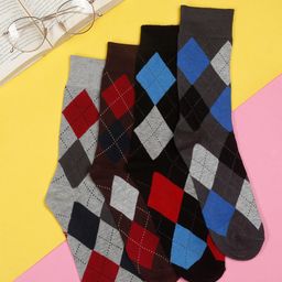 MUTAQINOTI Men Pack Of 4 Checked Calf-Length Socks-1