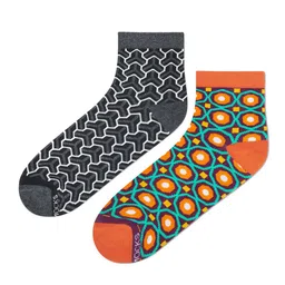 Dynamocks Unisex Pack Of 2 Orange & Grey Patterned Ankle-Length Socks image 2
