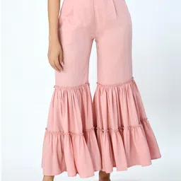 V&M Women Peach-Coloured Flared Crepe Ethnic Palazzos-image-4