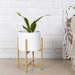 Homesake Gold-Toned & White Modern Small Planter with Stand-image-6