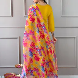 KALINI Ethnic Motifs Yoke Design Thread Work Straight Kurta with Trousers & With Dupatta image 4