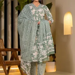 Yufta Paisley Printed Regular Sequinned Pure Cotton Kurta with Trousers & With Dupatta image 5