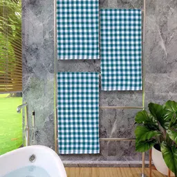 Athom Living Green & White 3 Pieces Printed Cotton 150 GSM Bath Towels-image-58