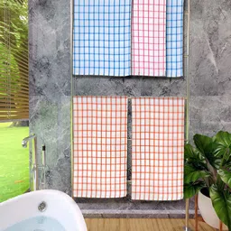 Athom Living Orange & Pink 5 Pieces Checked Cotton 150 GSM Bath Towels-image-76