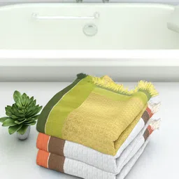Athom Trendz Set Of 3 Striped Pure Cotton 210 GSM Bath Towels-38