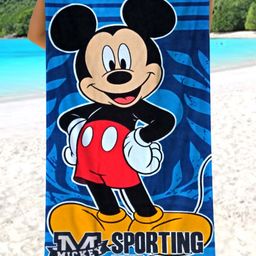 Disney Blue & Black Sporting Hero Mickey Mouse Printed Cotton 350 GSM Bath Towel-image-81