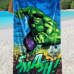 Marvel Blue & Green Hulk Printed Cotton 350 GSM Bath Towel-image-67