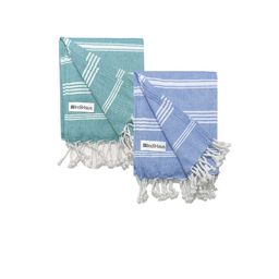 Indihaus Blue & Green 2 Pcs Striped Cotton 250 GSM Bath Towels-31