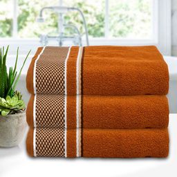 Kuber Industries Set Of 3 Brown Solid 400 GSM Cotton Bath Towels-60