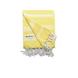 Indihaus Yellow & White Striped 250 GSM Bath Towel-37