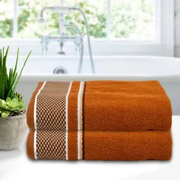 Kuber Industries Set Of 2 Brown Solid Cotton 400 GSM Bath Towels-94