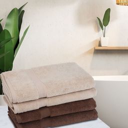 BIANCA Set Of 4 Beige & Brown Solid 380 GSM Pure Cotton Terry Bath Towels-image-90