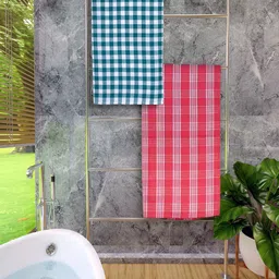 Athom Living Green & Red 2 Pieces Checked Bath Towels-7
