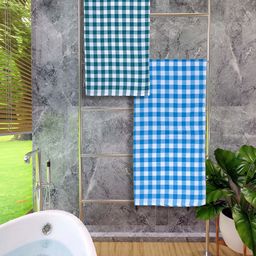 Athom Living Blue & White 2 Pieces Checked Bath Towels-image-20