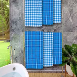 Athom Living Blue & white 6 Pcs Cotton Checked Bath Towels 150 GSM-5