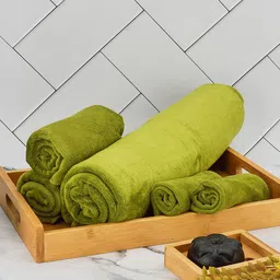 Black gold Set Of 5 Green Solid 400 GSM Microfiber Bath Towels-25