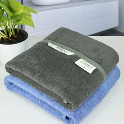 Heelium Unisex Blue & Grey Set Of 2 Solid 400 GSM Sustainable Bath Towels-11