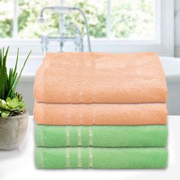 Kuber Industries Set Of 4 Green & Orange Solid 210 GSM Cotton Bath Towels-65