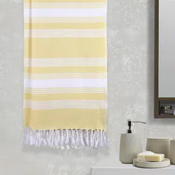 Arrabi Set Of 2 Yellow & White Striped 210 GSM Cotton Bath Towels-3