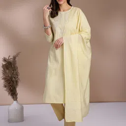 Anouk Floral Yoke Design Regular Thread Work Straight Kurta with Trousers & Dupatta image 1