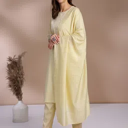 Anouk Floral Yoke Design Regular Thread Work Straight Kurta with Trousers & Dupatta image 4