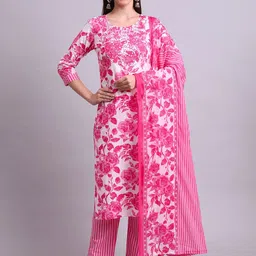 aayusika Women Floral Printed Regular Thread Work Pure Cotton Kurta with Trousers & With Dupatta-picture-14