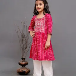BAESD Girls Bandhani Printed Round Neck Sequinned Kurta with Trousers-image-13