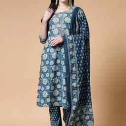 NEW STYLISH Floral Printed Regular Pure Cotton Kurta with Trousers & Dupatta-2