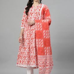 NEW STYLISH Floral Printed Pleated Flared Pure Cotton Anarkali Kurta Set-picture-2